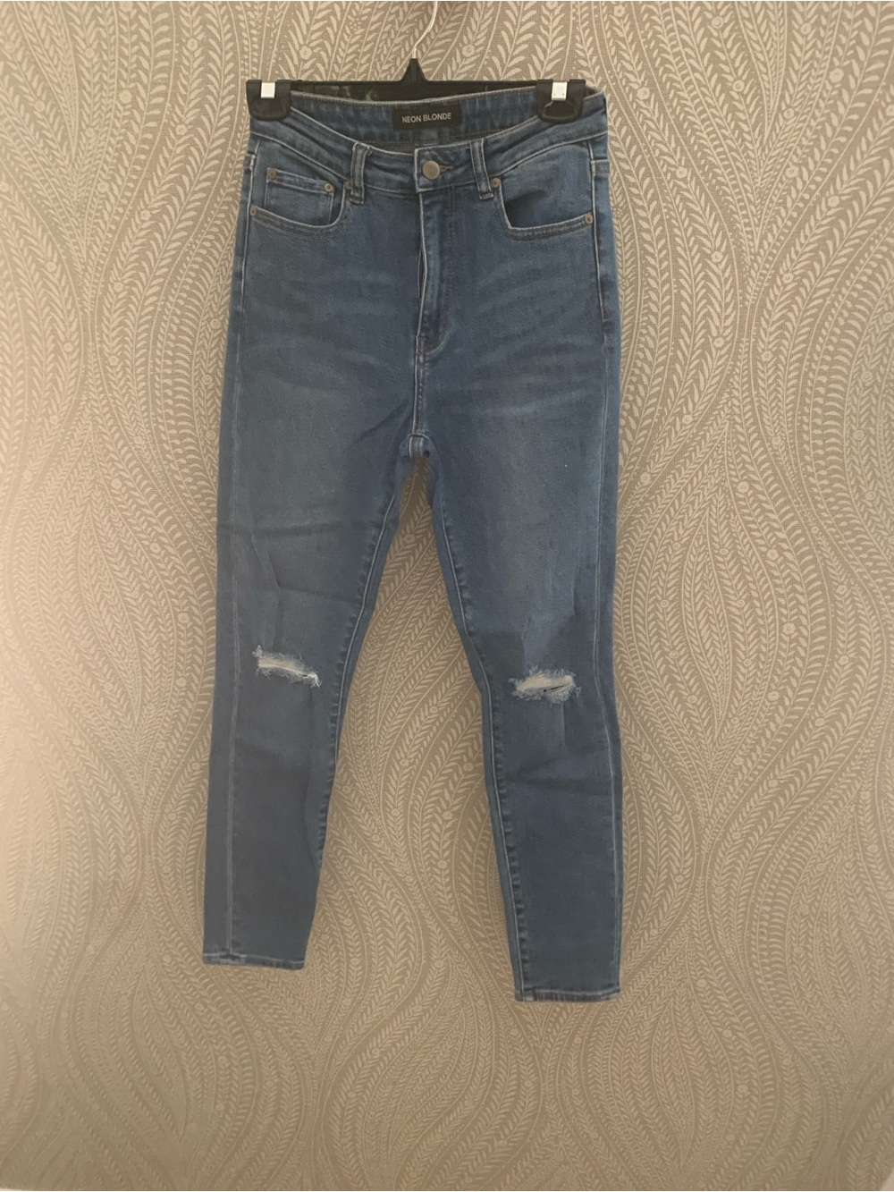 NEON BLONDE Medium Blue Distressed High-Rise Skinny Jeans